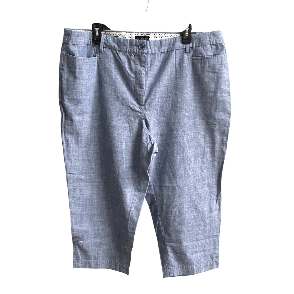 Talbots Perfect Skimmer Pants Women 18 Blue Coastal Preppy Chambray Crop Trouser